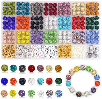 501 Pcs Rhinestone Bead Kit for Bracelet, 10mm Sparkle Clay Crystal Beads for Jewelry Making, 21 Colors Shiny Disco Ball Beads for Crafts Baseball Necklace Keychain Earrings DIY Decoration (Kit 1) by Welcometobuy