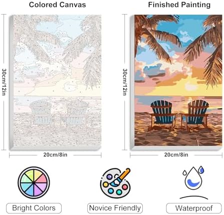 4 Pack Framed Paint by Numbers Kit for Adults with Wooden Easel, Beach - Image 3