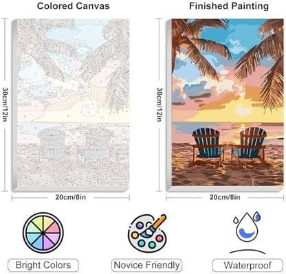 4 Pack Framed Paint by Numbers Kit for Adults with Wooden Easel, Beach - Image 3