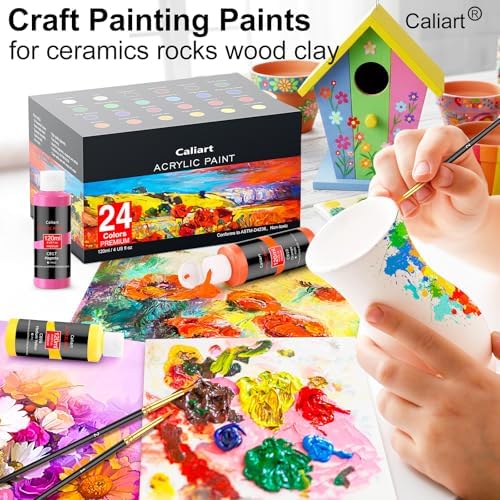 Caliart 24 Colors Acrylic Paint Set Large Bottles 4oz with 12 Brushes - Image 5