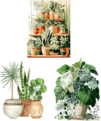 Jiqinsiye Green Plant 3 Pack Paint by Numbers for Adults,DIY Painting Kits for Adult,Color by Numbers,Paint by Number Canvas Crafts Watercolor for Beginner Home Decor by Unknown