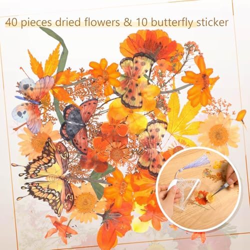 Taobary 91 Pcs DIY Dried Flowers Bookmarks Transparent, Warm Color - Image 5