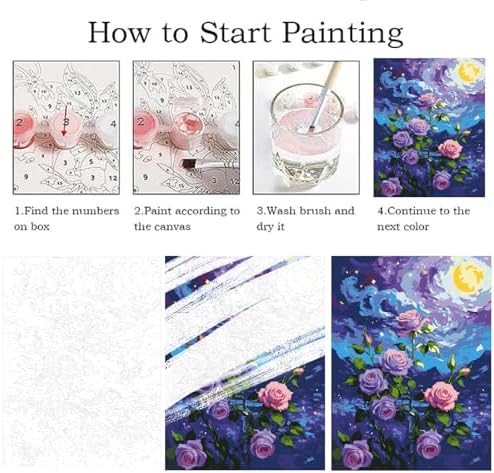 ZRIZQ Flowers Paint by Numbers Kit for Adults Beginner,Purple Rose,16x20 - Image 5