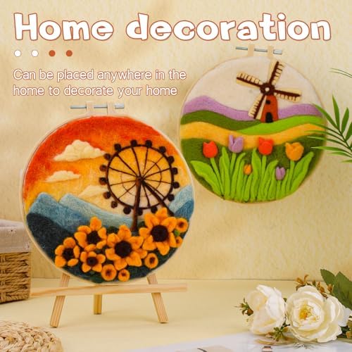QMNNMA Needle Felting Kit for Beginners, Needle Felt Painting Kit with Picture Frame, Foam Pad, Felt Cloth, and Instructions, Flowers Wool Felting Kit Used for Home Decoration, Art Craft - Image 5