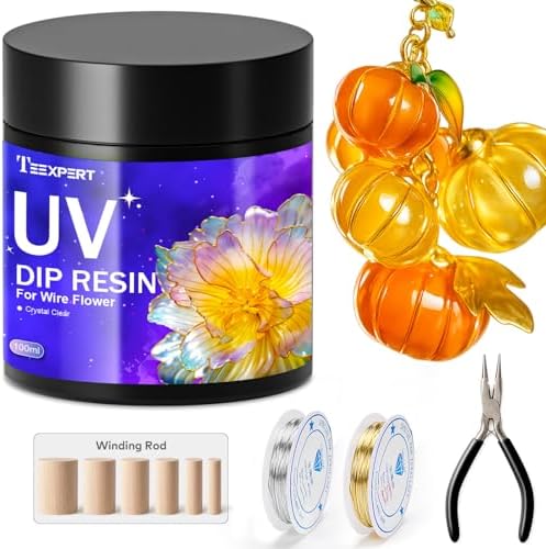 Teexpert UV Resin Dip for Wire Flowers Kit, 100g Crystal Clear UV Dip Resin with Pliers, 2Pcs 31FT Wires for Wire Shapes, Fast Cure Thick Glue for Jewelry Making, Holiday Surprise for DIY Art Crafts by Teexpert