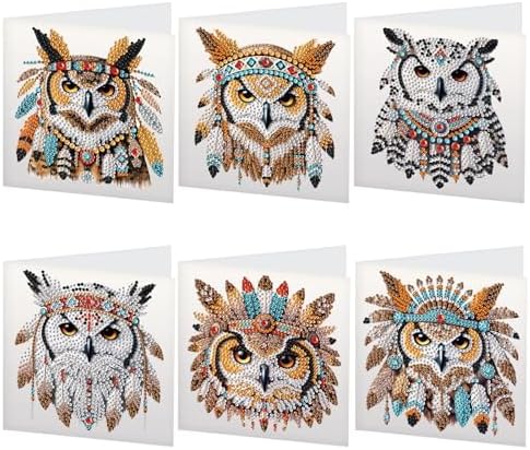 Tontut 6pcs Diamond Art Painting Kit Greeting Card, Battle Feather Owl 5D DIY Special Shape Diamond Painting Christmas Birthday Greeting Card Creative Gifts by Tontut