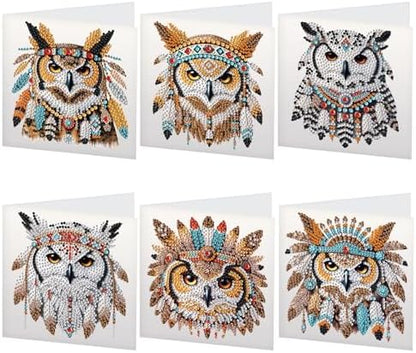Tontut 6pcs Diamond Art Painting Kit Greeting Card, Battle Feather Owl 5D DIY Special Shape Diamond Painting Christmas Birthday Greeting Card Creative Gifts by Tontut
