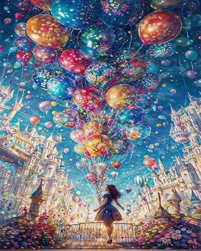 koemhxb Fantasy Paint by Numbers Kit for Adults Beginners, DIY Balloons and Castle Acrylic Painting on Canvas for Home Wall Art Decor 16x20 Inch by Koemhxb