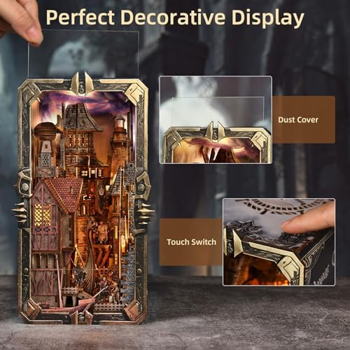 fifijoy Viking Book Nook Kit - DIY Miniature Dollhouse for Adults, Booknook Tiny House 3D Wooden Puzzle Bookend Bookshelf Decor with LED Light, Gift for Family, Friends (Voyage Through the Storm) - Image 6