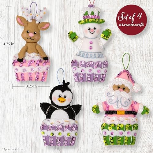 Bucilla Felt Applique 4 Piece Ornament Making Kit, Snowman's Candy Confections, Perfect for DIY Arts and Crafts, 89730E - Image 2
