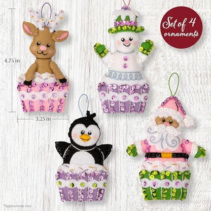 Bucilla Felt Applique 4 Piece Ornament Making Kit, Snowman's Candy Confections, Perfect for DIY Arts and Crafts, 89730E - Image 2