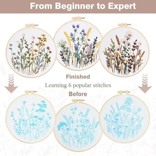 RidaaFri Embroidery Kit for Beginners, 3 Set Flower Pattern Practice Kits - Image 2