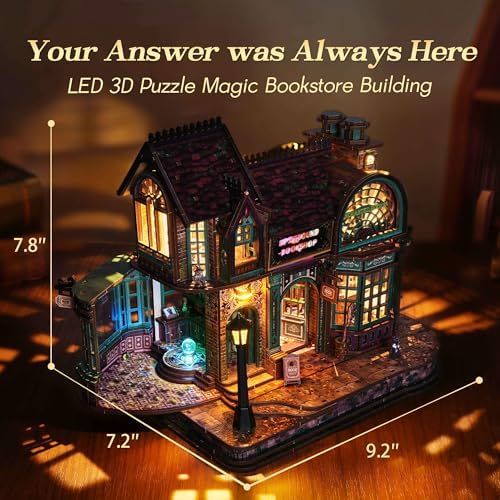 FUNPOLA 3D Wooden Puzzle Magic Bookstore with LED Lights Book Nook Kits - Image 3