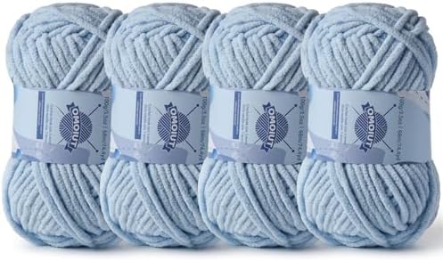 4 Pack Chunky Chenille Yarn for Crocheting, Baby Yarn for Crocheting Soft Blankets, Bulky Yarns for Crochet Amigurumi, 400g (297yds) Fluffy Velvet Yarns for Hand Knitting (4 Sky Blue) by OMoiut