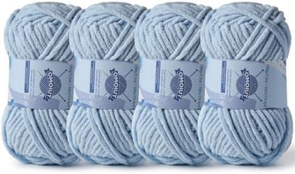4 Pack Chunky Chenille Yarn for Crocheting, Baby Yarn for Crocheting Soft Blankets, Bulky Yarns for Crochet Amigurumi, 400g (297yds) Fluffy Velvet Yarns for Hand Knitting (4 Sky Blue) by OMoiut