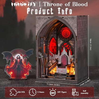 MiniCity Throne of Blood Book Nook Kit, DIY Wooden Miniature Scene with LED - Image 2