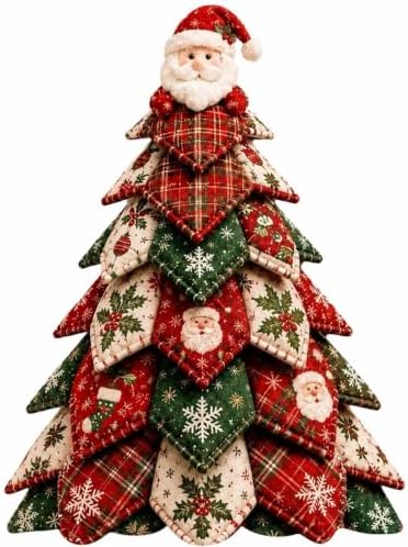 Quilted Christmas Tree Kit – Pre-Cut Fabric & Foam Cone DIY Tabletop Decoration with Tree Topper, No-Sew Holiday Craft Kit for Adults & Kids, Christmas Tree Decorations for Home, Party & Gifts (set12) by Unknown