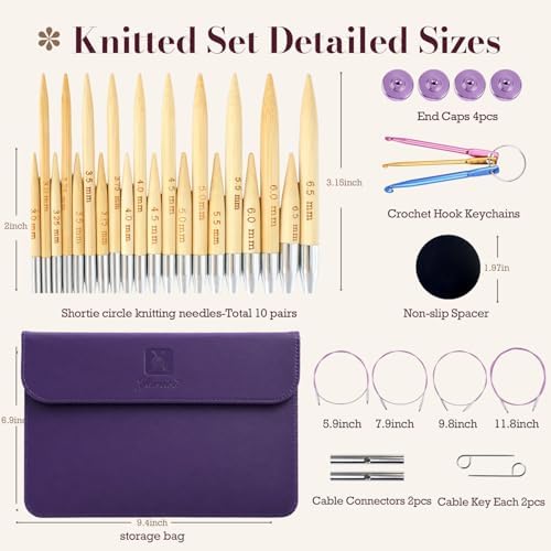 Yarniss 10 Size Shortie Circular Knitting Needles Set with Cable 3.25~6.5mm - Image 2