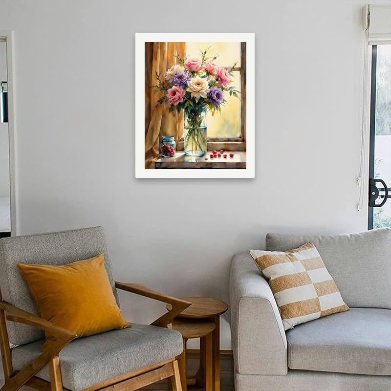 Floral Still Life Paint by Numbers Kit for Adults - DIY Colorful Flower Bouquet by Window Painting on Canvas 16x20 Inches, Acrylic Paint Set, Suitable for Beginners, Art for Home Decoration or Gifts - Image 4