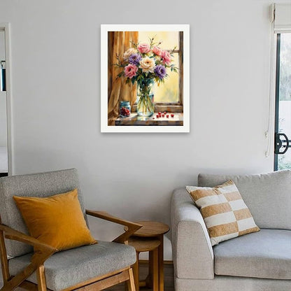 Floral Still Life Paint by Numbers Kit for Adults - DIY Colorful Flower Bouquet by Window Painting on Canvas 16x20 Inches, Acrylic Paint Set, Suitable for Beginners, Art for Home Decoration or Gifts - Image 4