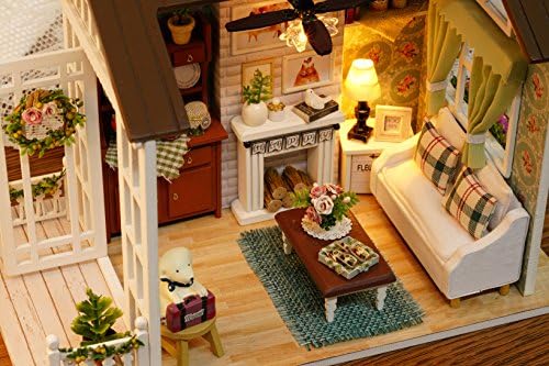 DIY Miniature Dollhouse Kits - Wooden Mini Model House with LED Lights, Tiny Furniture & Accessories – Craft Building Kits for Adults – Birthday Christmas Valentine's Gift- Happy Time - Image 4