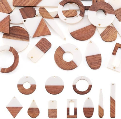 FASHEWELRY 20Pcs Resin & Wood Pendants 10 Styles Rectangle Teardrop Rhombus Geometry Vintage Resin Wood Statement for Jewelry Making by FASHEWELRY