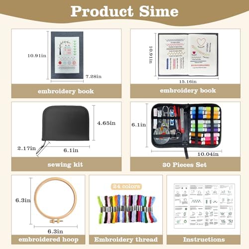 JINSILU Beginner Embroidery Stitch Book Kit, 86-Piece Set, 24 Colors - Image 4