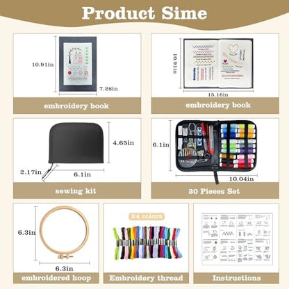 JINSILU Beginner Embroidery Stitch Book Kit, 86-Piece Set, 24 Colors - Image 4