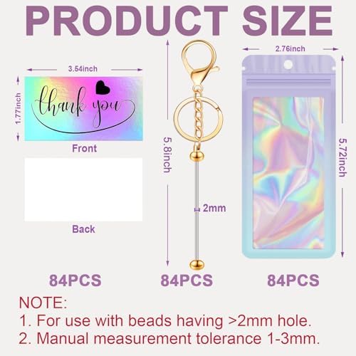 42/84/126 Pcs Beadable Keychain Bars Bulk Blank DIY Beaded Keychain Making Supplies with Bag Thank You Card - Image 2