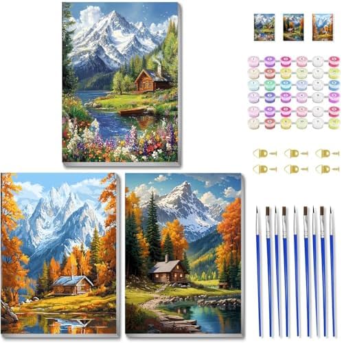 VIGEGU 3 Pack Mountain Paint by Numbers Kit for Adults Beginner with Framed by VIGEGU