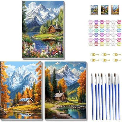 VIGEGU 3 Pack Mountain Paint by Numbers Kit for Adults Beginner with Framed by VIGEGU