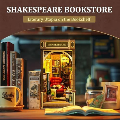 ROBOTIME DIY Book Nook Kit 3D Wooden Puzzles Dollhouse Booknook Library Tiny House Bookshelf Decor Miniature House Kit for Adults, Teens and Beginners Gifts for Family, Friends - Image 4