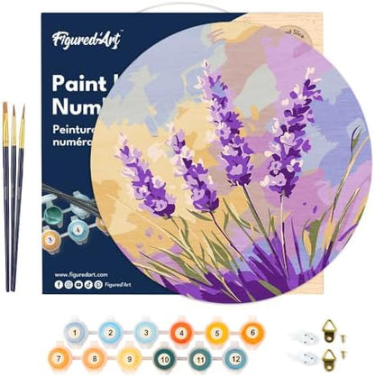 Figured'Art Paint by Numbers Kit for Adults on Wood Slice, 11.8in Diameter - Lavender - Craft Art Painting DIY Canvas - Image 7