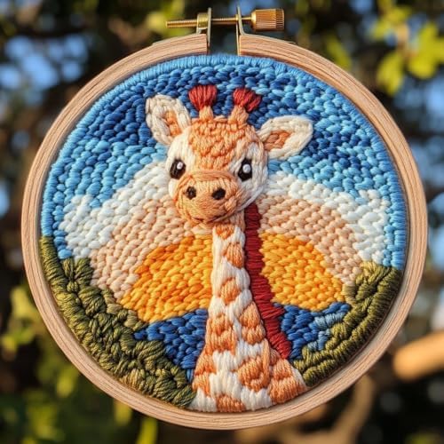 RUIQLXHANG Punch Needle Kits for Beginners, Cute Cartoon Highland Cow with Daisy Flower, Punch Needle Starter Craft Set with 20cm Hoop, Perfect for Festival Gift and Decoration (Giraffe) by RUIQLXHANG