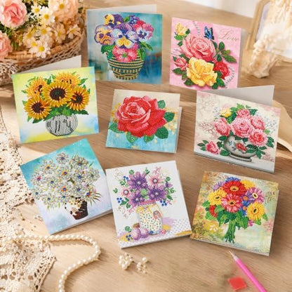 8PCS Vase DIY Greeting Card Kits with Envelopes Diamond Art Greeting Cards Diamond Art Cards Kits for Adults DIY Crafts Family Friend Gifts - Image 7