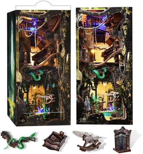 MiniCity Down the Rabbit Hole DIY Book Nook Kit, Bookshelf Insert with LED by MiniCity