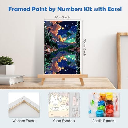 MOGTAA Starry Sky Paint by Numbers Kit for Adults Beginners with Frame, Lake and Mountains Adult Paint by Number Kits on Canvas with Easel, Easy DIY Oil Painting Kits for Home Decor, 8x12in - Image 2