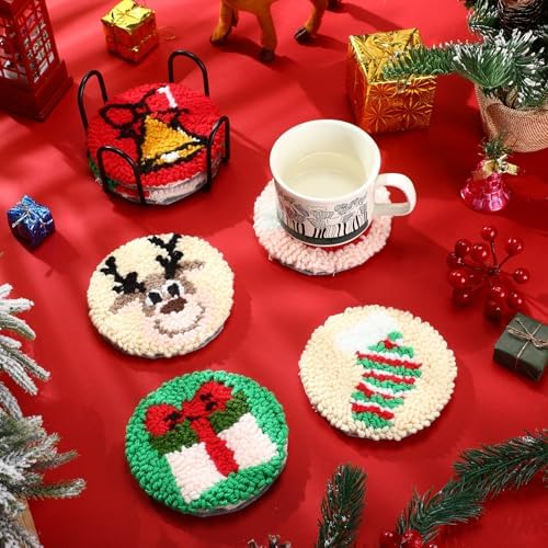 Yaomiao 6 Pcs Christmas Punch Needle Coaster Kit for Beginners, Adults - Image 3