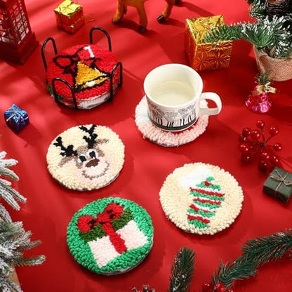Yaomiao 6 Pcs Christmas Punch Needle Coaster Kit for Beginners, Adults - Image 3