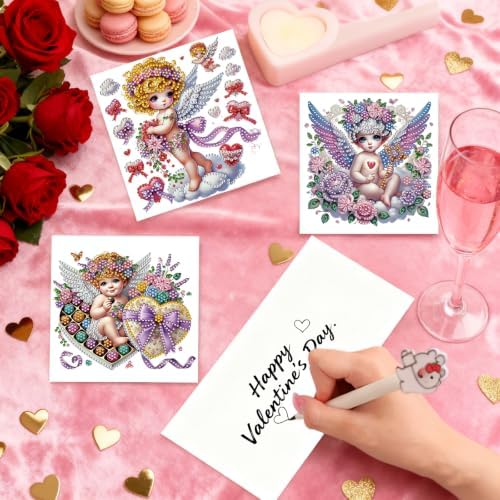 6PCS Cupid Diamond Art Painting Greeting Cards Kit with Envelopes - 5D DIY Diamond Art Card Kits for Adults - Handcrafted Postcards for Birthday & Holiday - Image 3