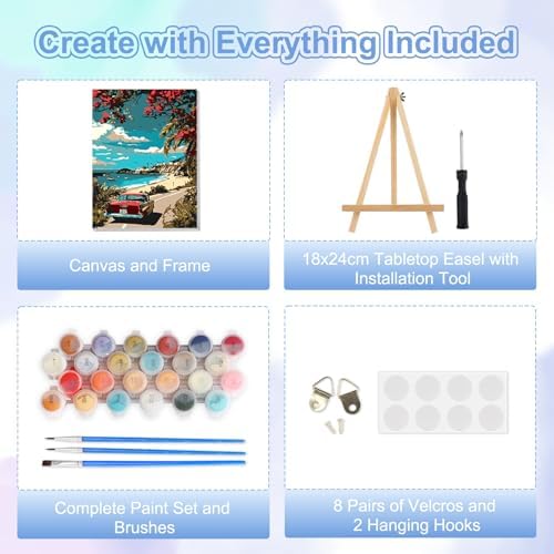 TOSTOG Seaside Road Framed Canvas Paint by Numbers Art Kit for Adults and Kids, Beginner Acrylic Oil Painting Supplies with Wooden Frame for Home Wall Decor 20 * 30 cm/8 * 11.8 in - Image 5