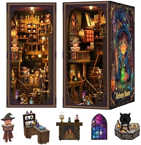 DIY Book Nook Kits, Miniature Magic Pharmacy Building Set, Wooden Mini Dollhouse Kit - Alchemy Master, Bookshelf 3D Wood Puzzle with LED for Adults & Beginners, Ideal Gift for Family and Friends by Unknown