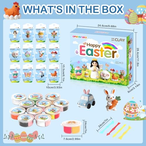 Easter Air Dry Clay for Kids,12 Boxes Modeling Magic Clay Kit with Sculpting Tools Tutorials, Safe & Non-Sticky DIY Craft Kit for Easter Basket Stuffers Gifts - Image 2