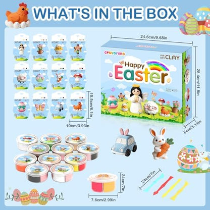 Easter Air Dry Clay for Kids,12 Boxes Modeling Magic Clay Kit with Sculpting Tools Tutorials, Safe & Non-Sticky DIY Craft Kit for Easter Basket Stuffers Gifts - Image 2