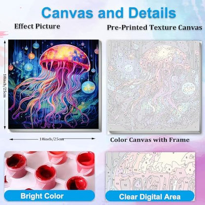 Artunion Framed Paint by Numbers Kit for Adults Beginners & Kids Ages 8-12,Colorful Jellyfish Paint by Number with Frame, Ocean Animals Paint by Numbers Kit on Canvas 10 * 10 Inch Without Easel - Image 3