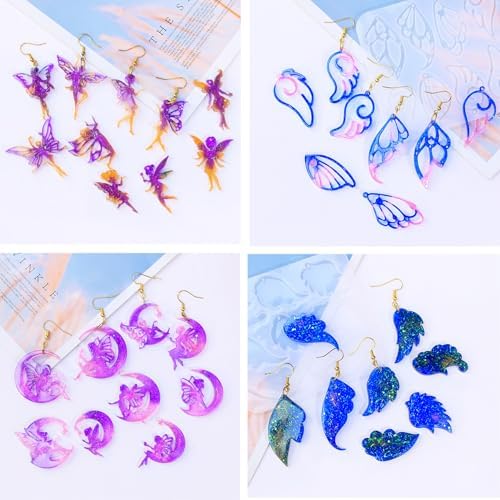 104Pcs Geometric Resin Earring Molds Kit, Wing Angel Shaped Earrings Silicone Mold for Epoxy Resin Dangle Drop Jewelry Molds Making Kit with 100 Earring Hook for Earrings Necklace Pendants (Wing) - Image 3