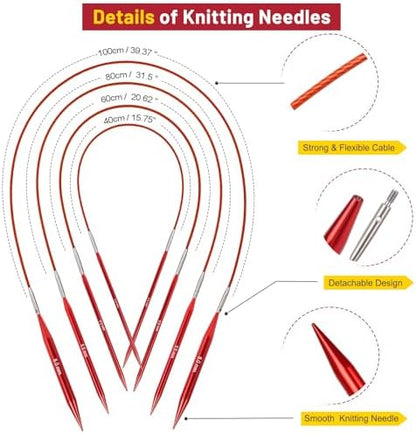Aeelike 13 Pairs Interchangeable Knitting Needles Set 3-10.0mm, Cherry Red - Image 3