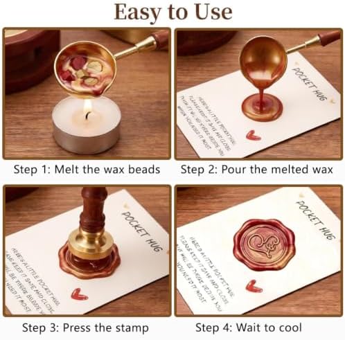 omealltime 50 Sets Pocket Hug Token Small Gift Bulk Cards and Envelopes with Heart Shape Wax Seal Stamp, Sealing Beads, Wax Seal Kit for DIY Exchange Relationship Cards - A - Image 4