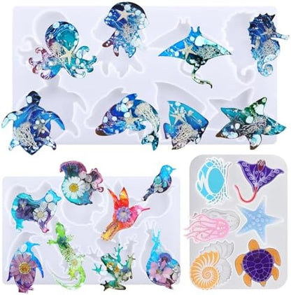 Resin Molds Silicone, 3 PCS Sea Animal Epoxy Resin Molds Frog Lizard Snails Silicone Resin Moulds 3D Lifelike Silicone Molds for Epoxy Resin, DIY Keychain Pendant, Home Decoration - Image 2