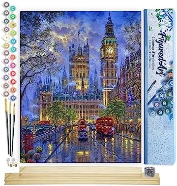 Figured'Art Paint by Numbers Kit for Adults London in The Dusk 16"x20" - Craft Art Painting Rolled Canvas with DIY Wooden Frame by FiguredArt